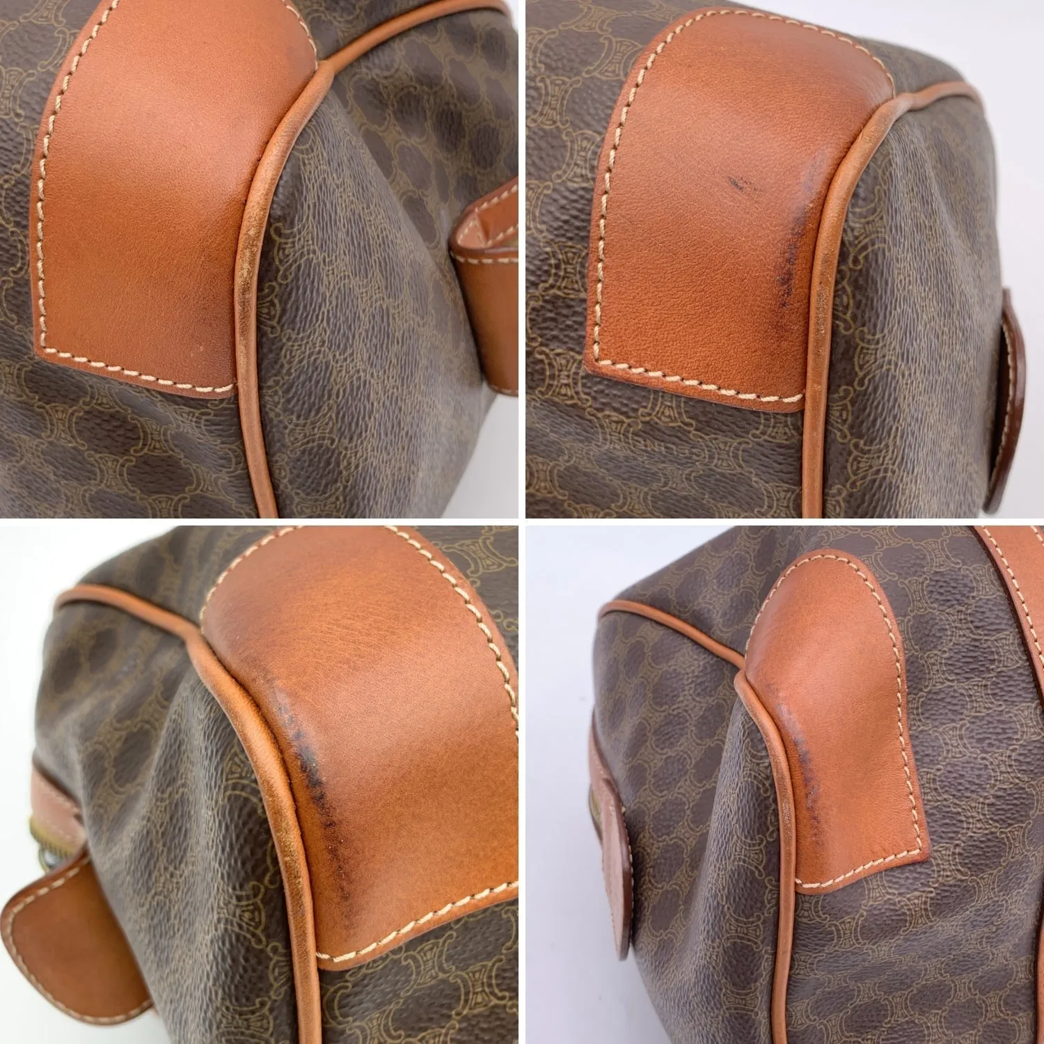 CELINE Vintage Brown Macadam Canvas Boston Bag Duffel Duffle