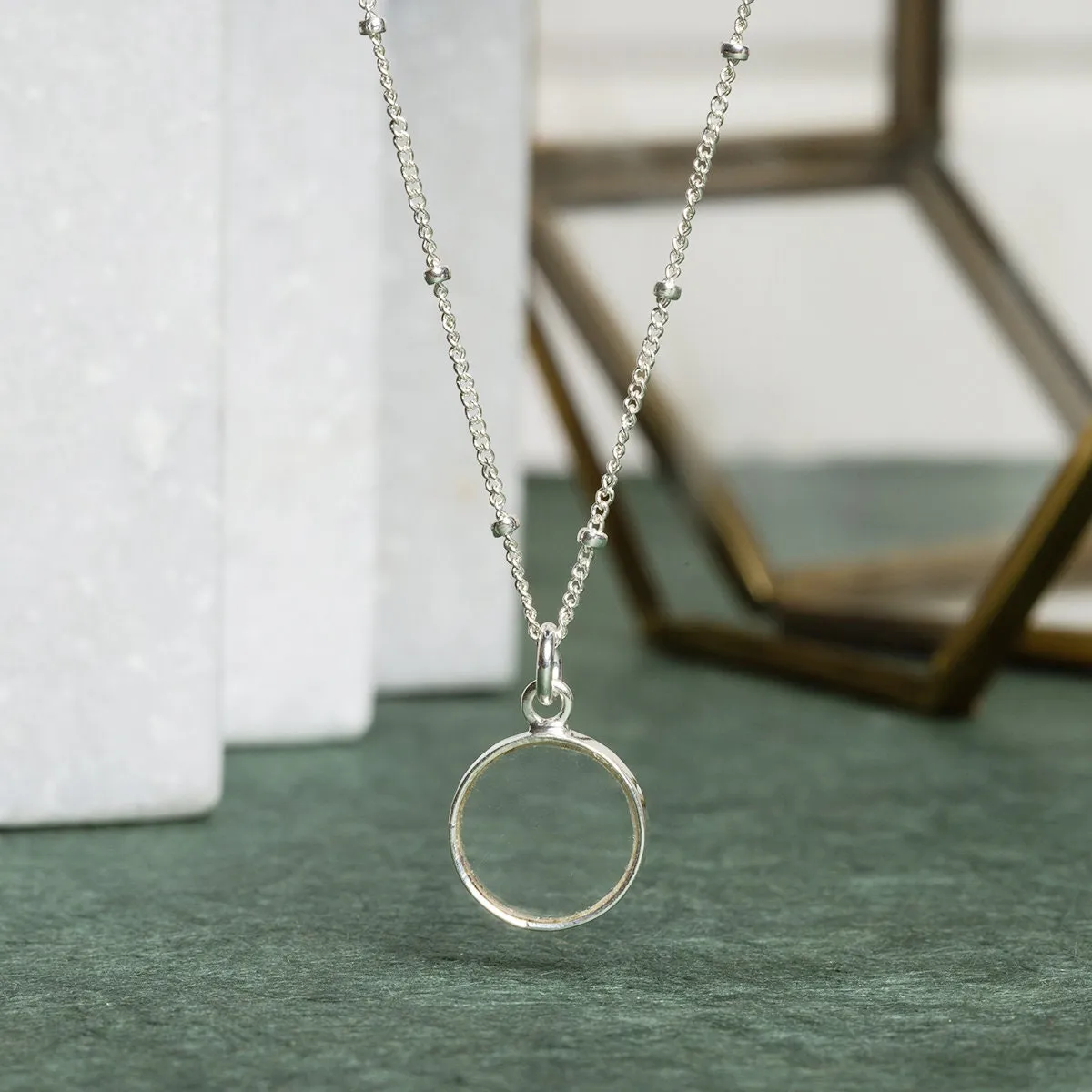 Clear Quartz Silver Jewelry Set - Circle Pendant Necklace AND matching dangle earrings