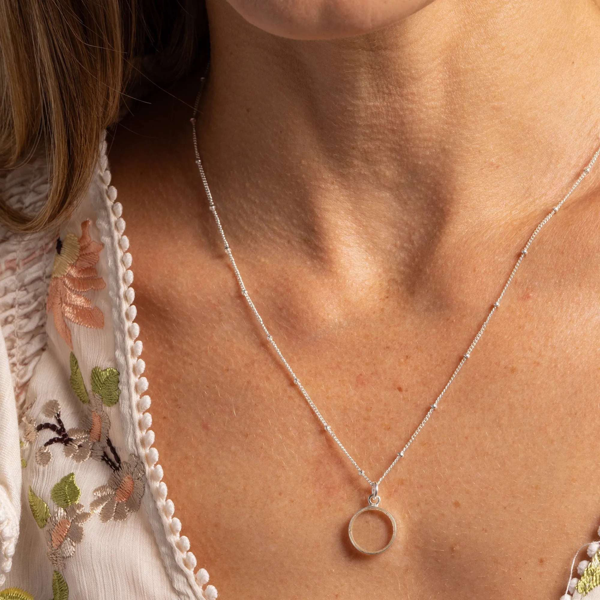 Clear Quartz Silver Jewelry Set - Circle Pendant Necklace AND matching dangle earrings