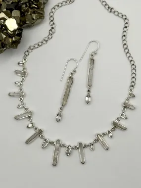 •CLEAR QUARTZ   WHITE TOPAZ• multi-stone   silver necklace (ADJ to 18.5")
