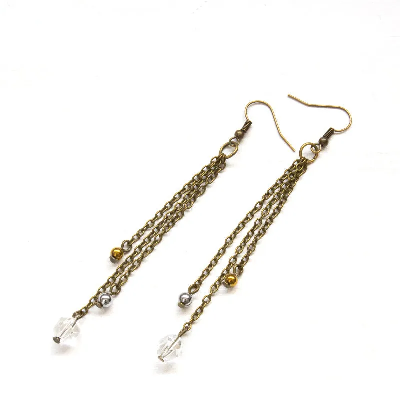 Crystal Quartz and Hematite Chain Earrings