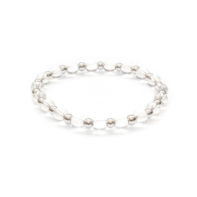 Crystal Quartz and Silver Hematite Stretch Bracelet
