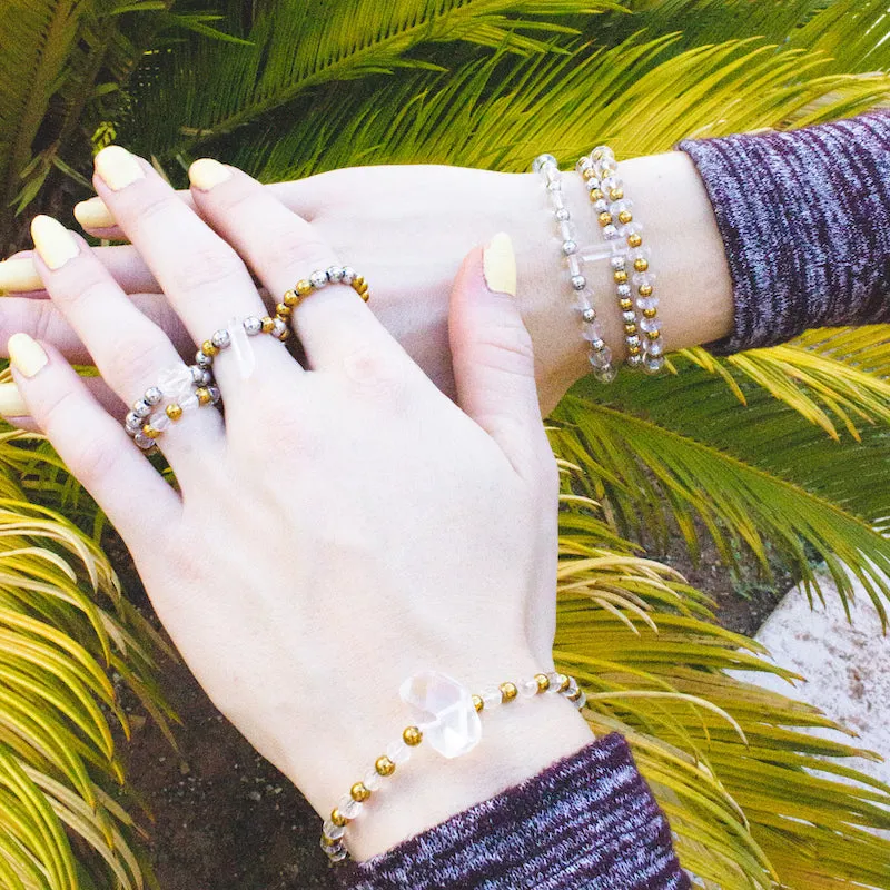 Crystal Quartz and Silver Hematite Stretch Bracelet