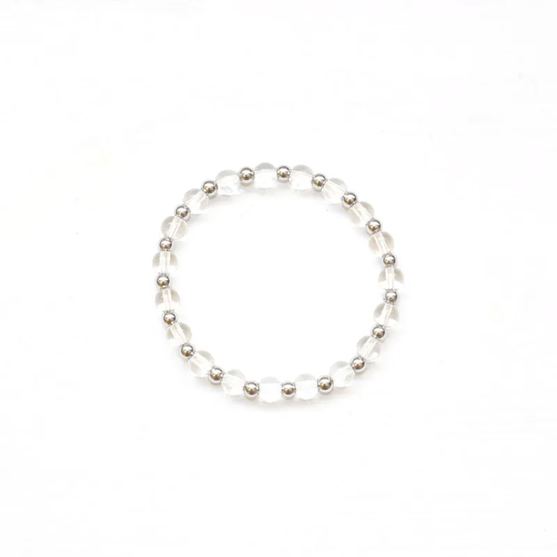 Crystal Quartz and Silver Hematite Stretch Bracelet
