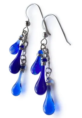 Dangling Trio Earrings, Mixed Blues