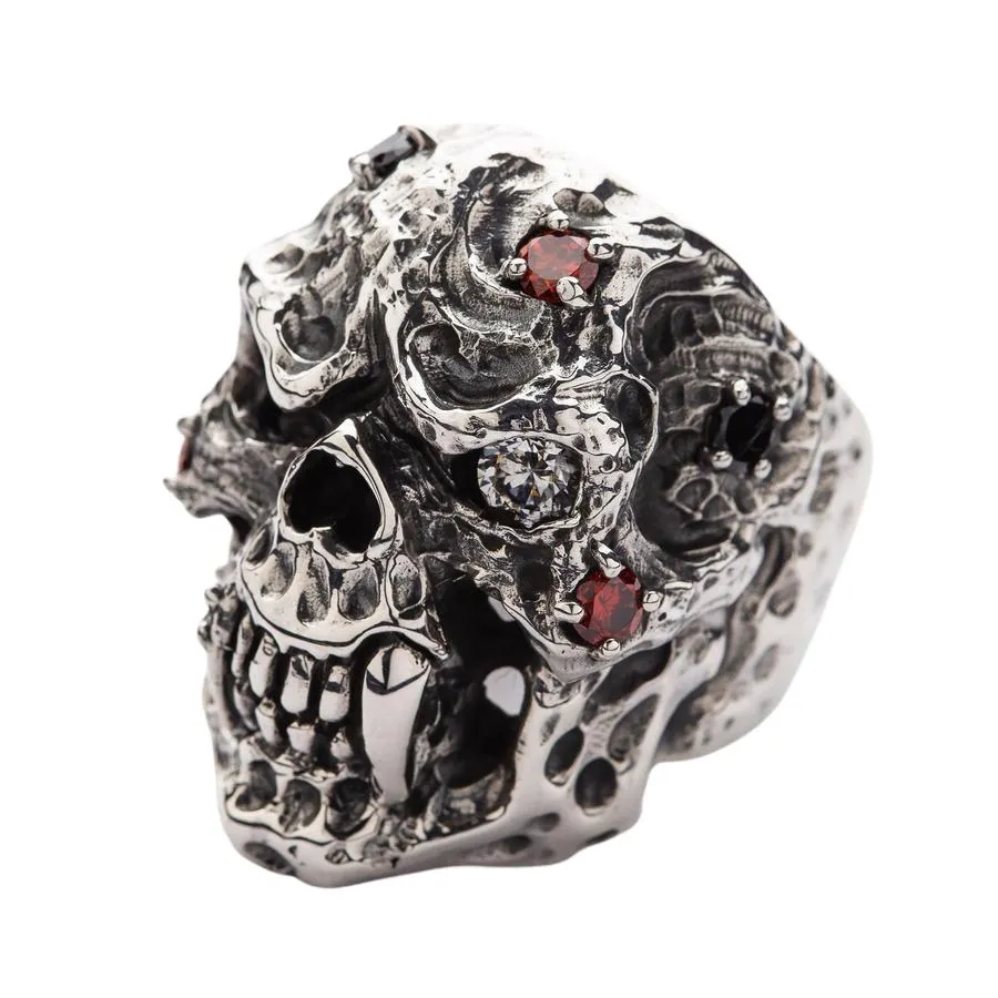 Diamond Eyes Mens Skull Vampire Ring