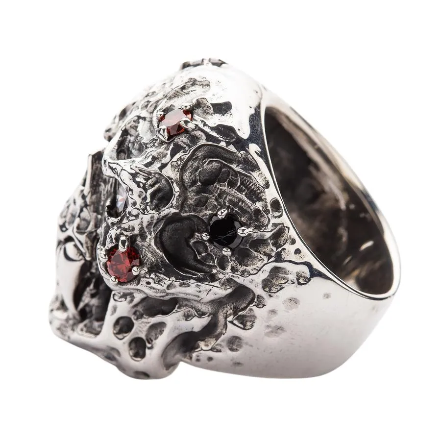 Diamond Eyes Mens Skull Vampire Ring