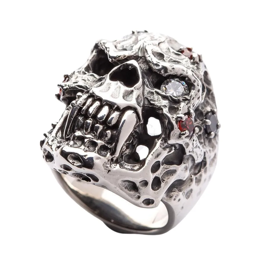 Diamond Eyes Mens Skull Vampire Ring