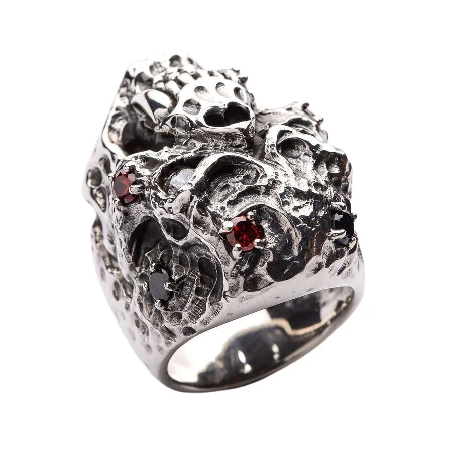 Diamond Eyes Mens Skull Vampire Ring