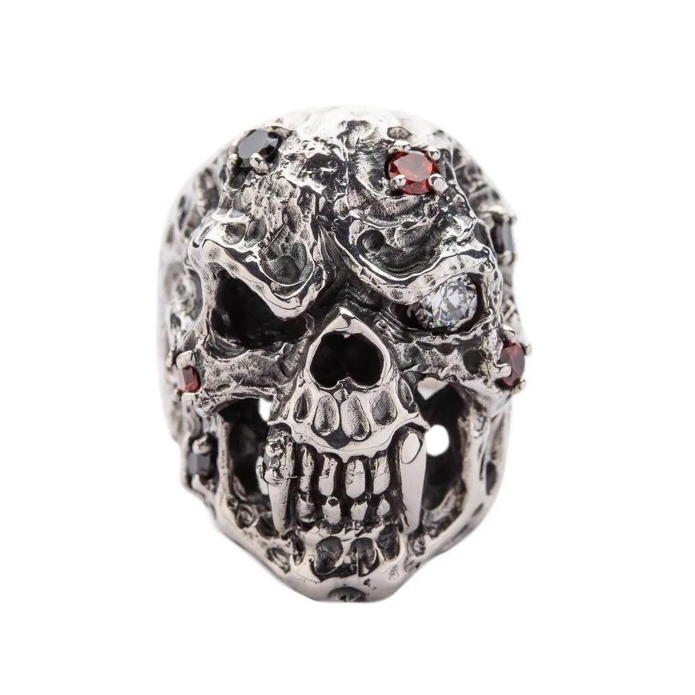 Diamond Eyes Mens Skull Vampire Ring