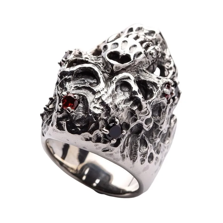 Diamond Eyes Mens Skull Vampire Ring