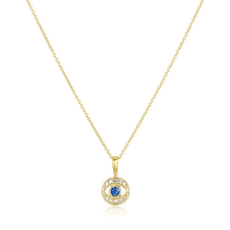 Diamond Rich Evil Eye Pendant and Sapphire