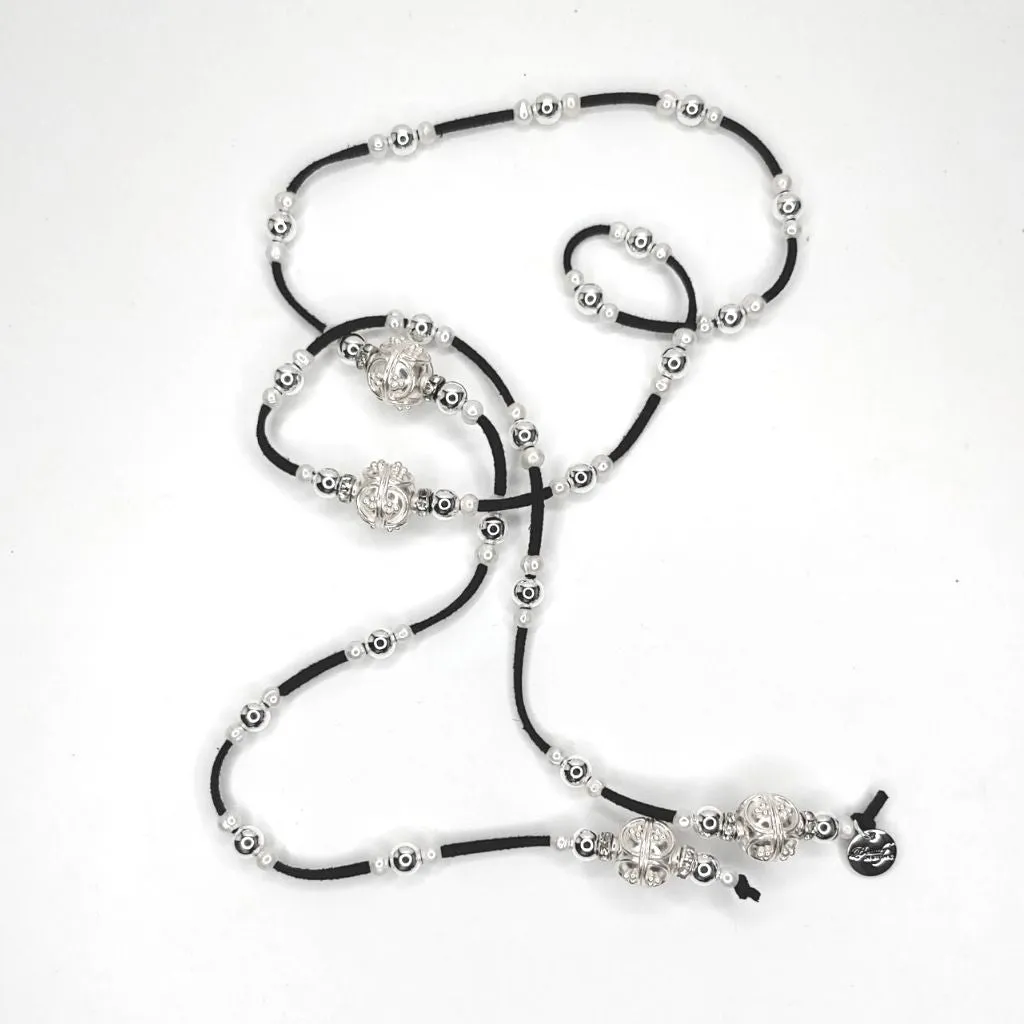 Dimensional Silver Beaded Lariat