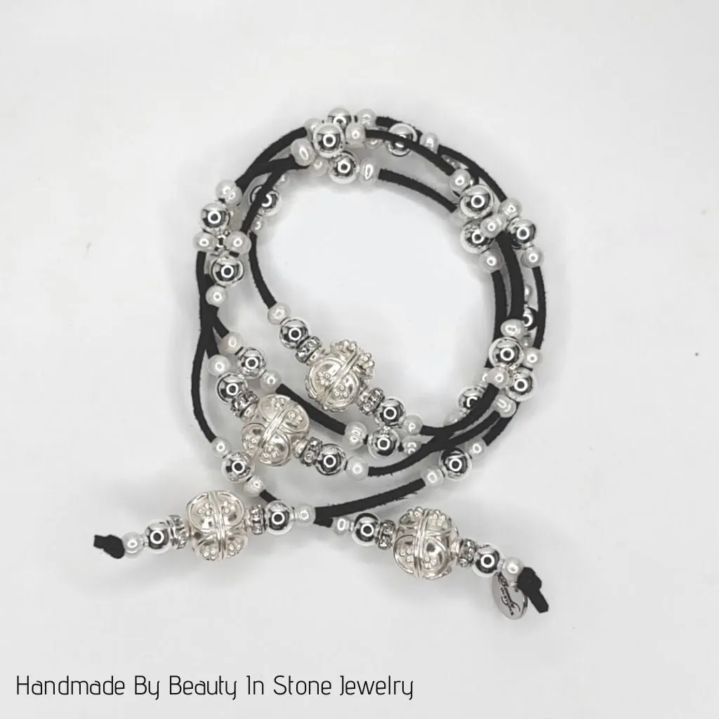 Dimensional Silver Beaded Lariat
