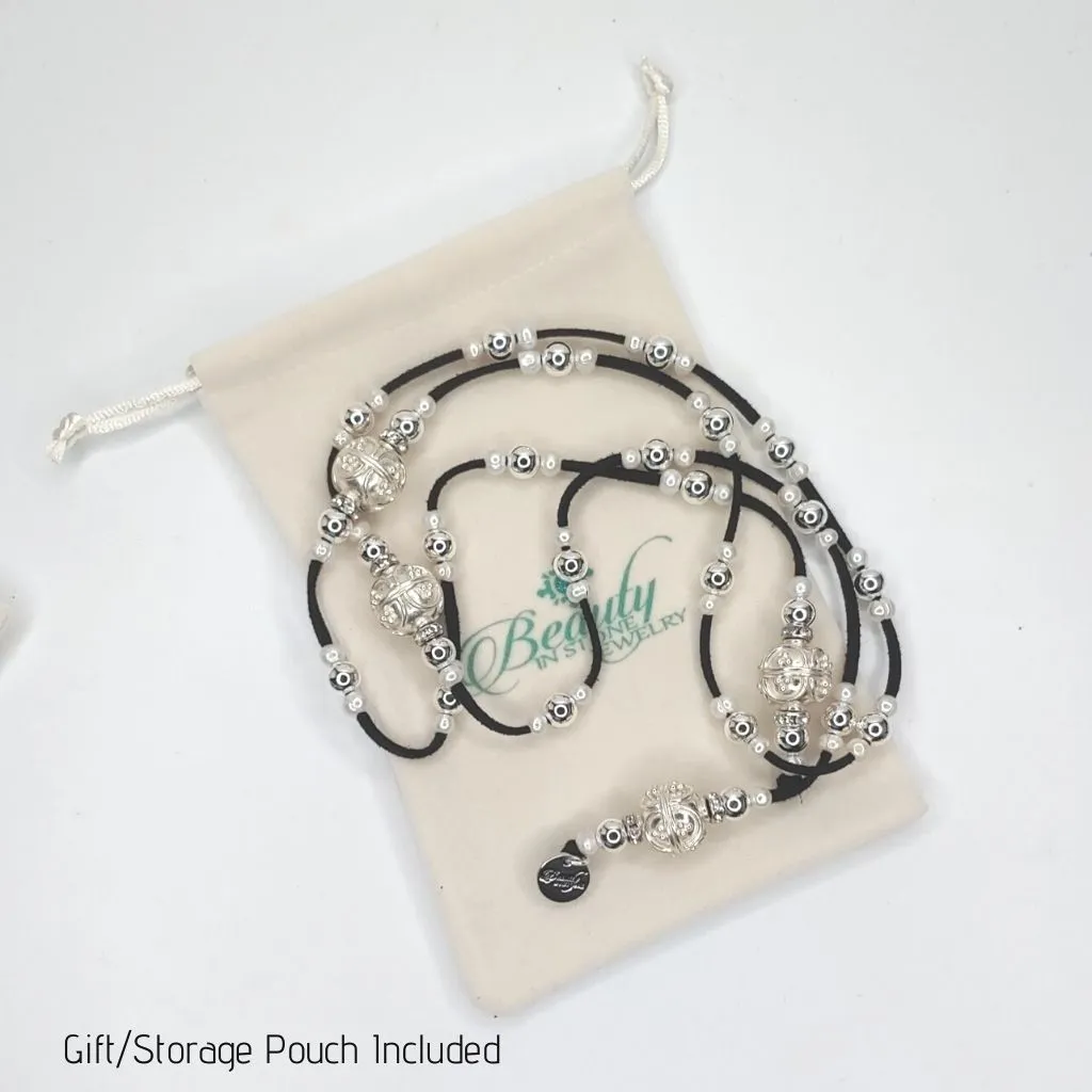 Dimensional Silver Beaded Lariat