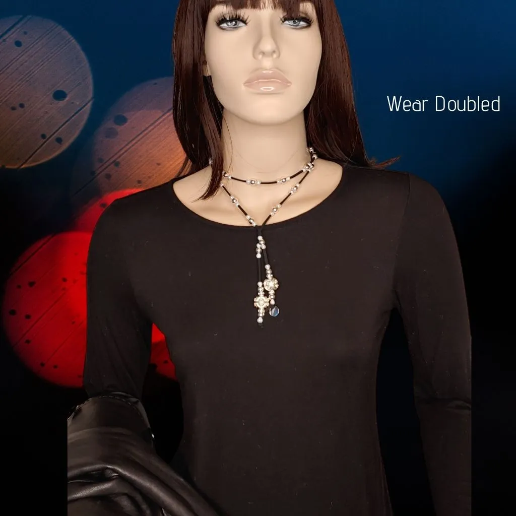 Dimensional Silver Beaded Lariat