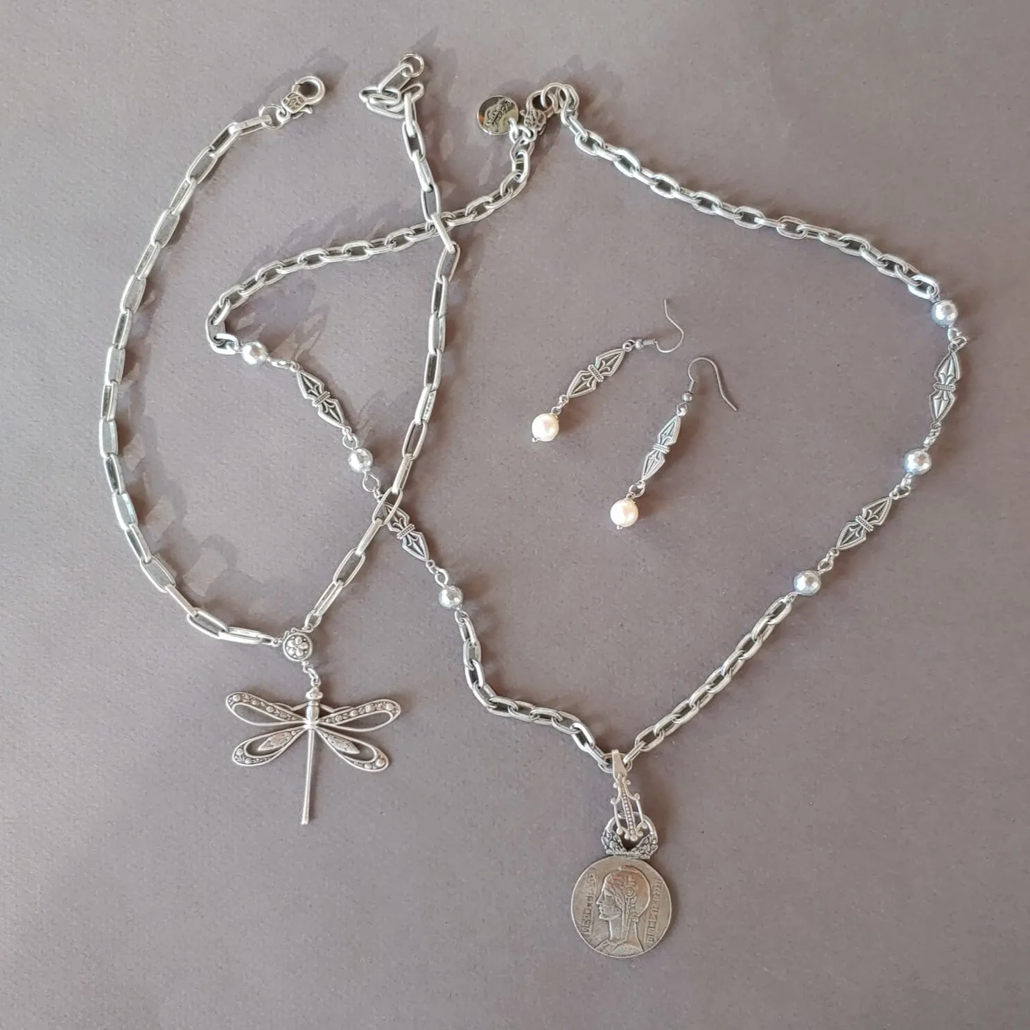Dragonfly Chain Necklace Oxidized Silver