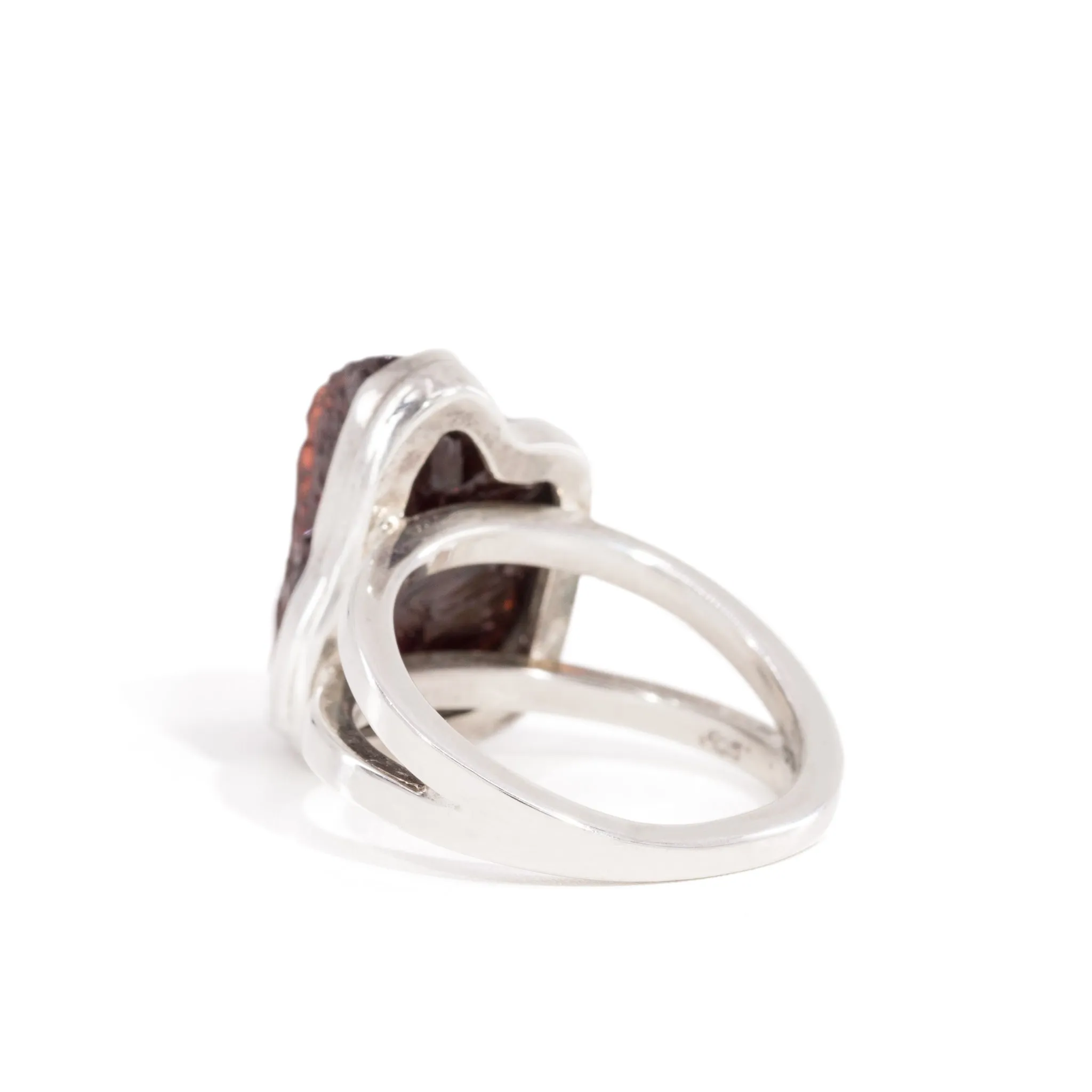 Etched Garnet 21.43 Carat Sterling Silver Handcrafted Natural Crystal Ring
