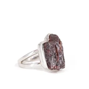 Etched Garnet 21.43 Carat Sterling Silver Handcrafted Natural Crystal Ring