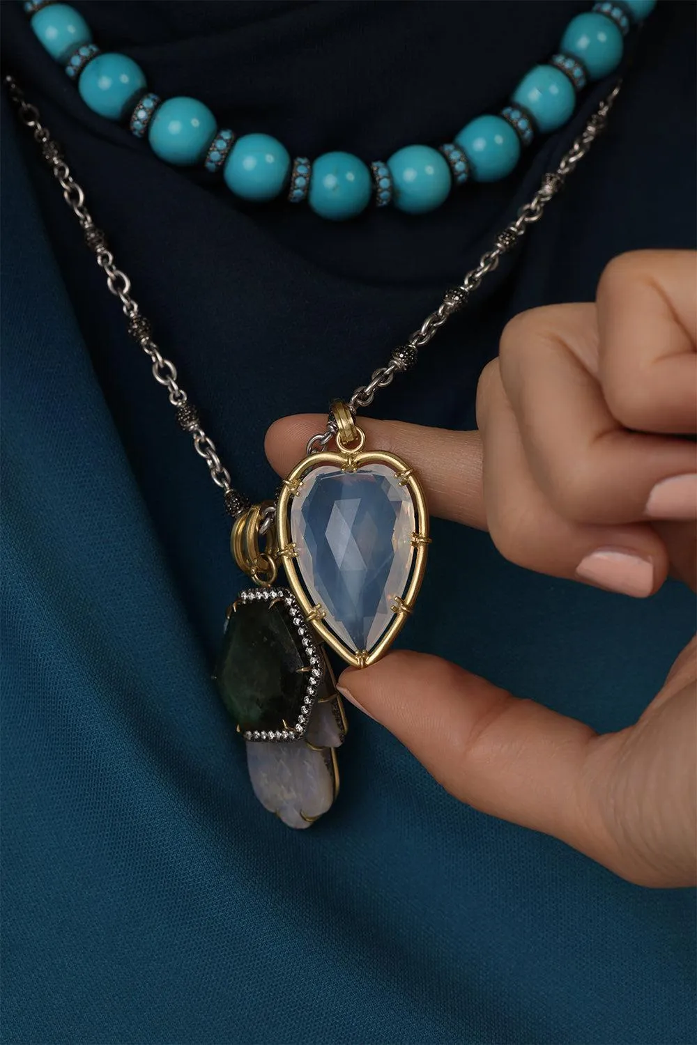 Fire Moon Quartz Heart Pendant