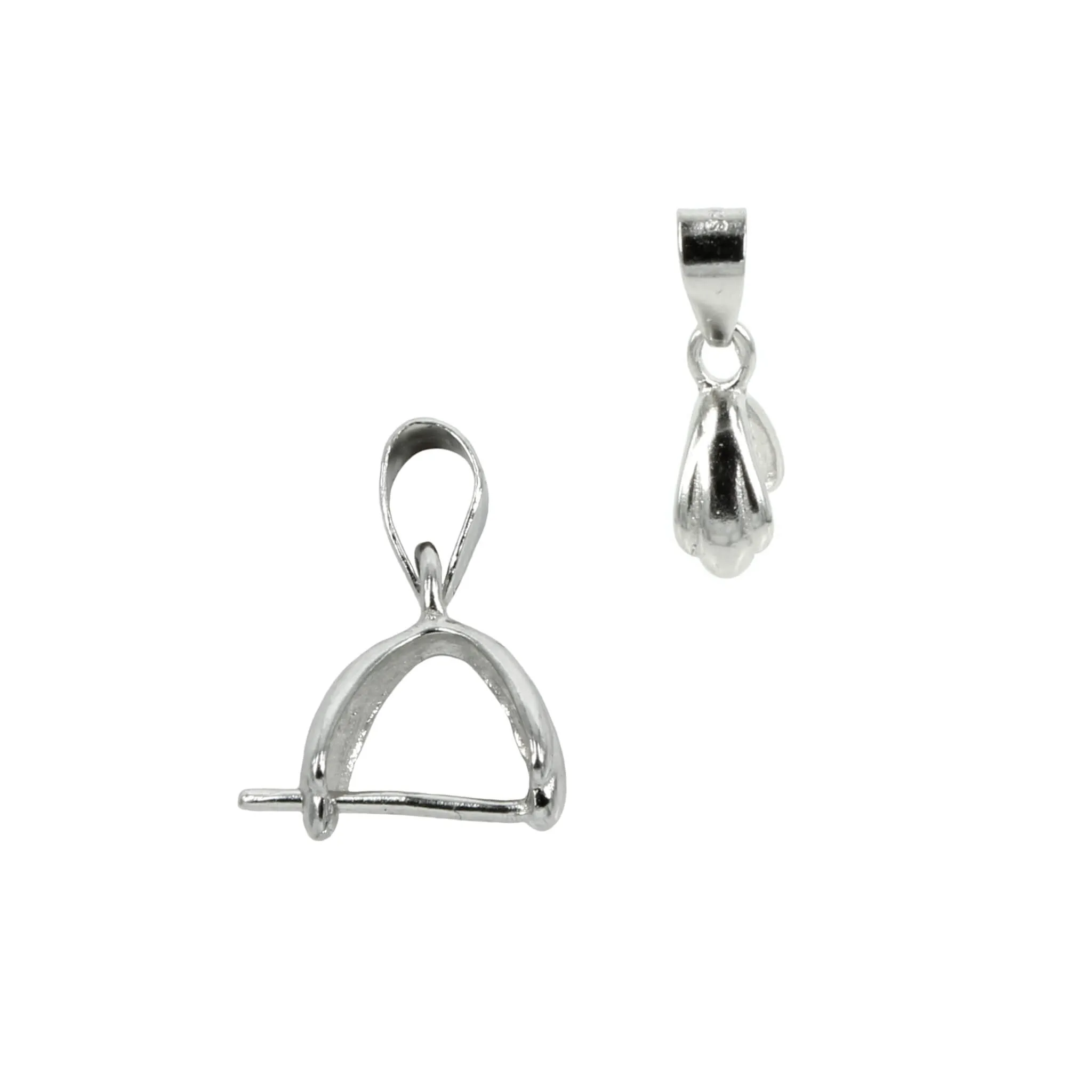 Flared Pinch Bail with Loop in Sterling Silver 15x4.5x8mm