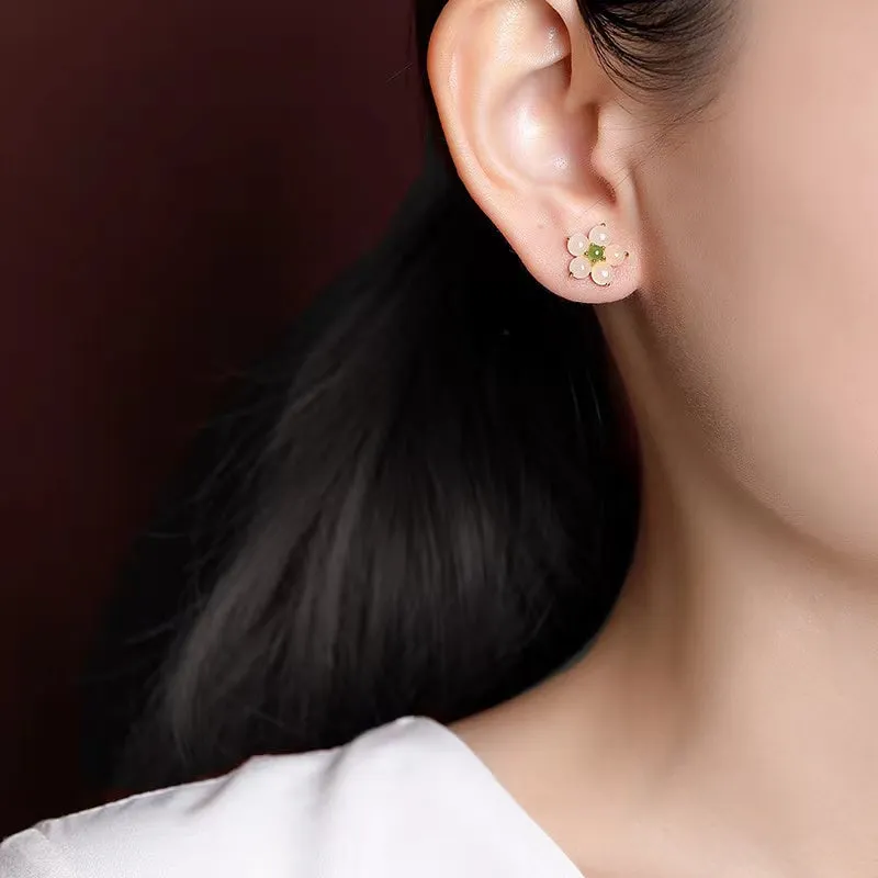 Four Leaf Clover White Jade Earrings-Faith & Hope