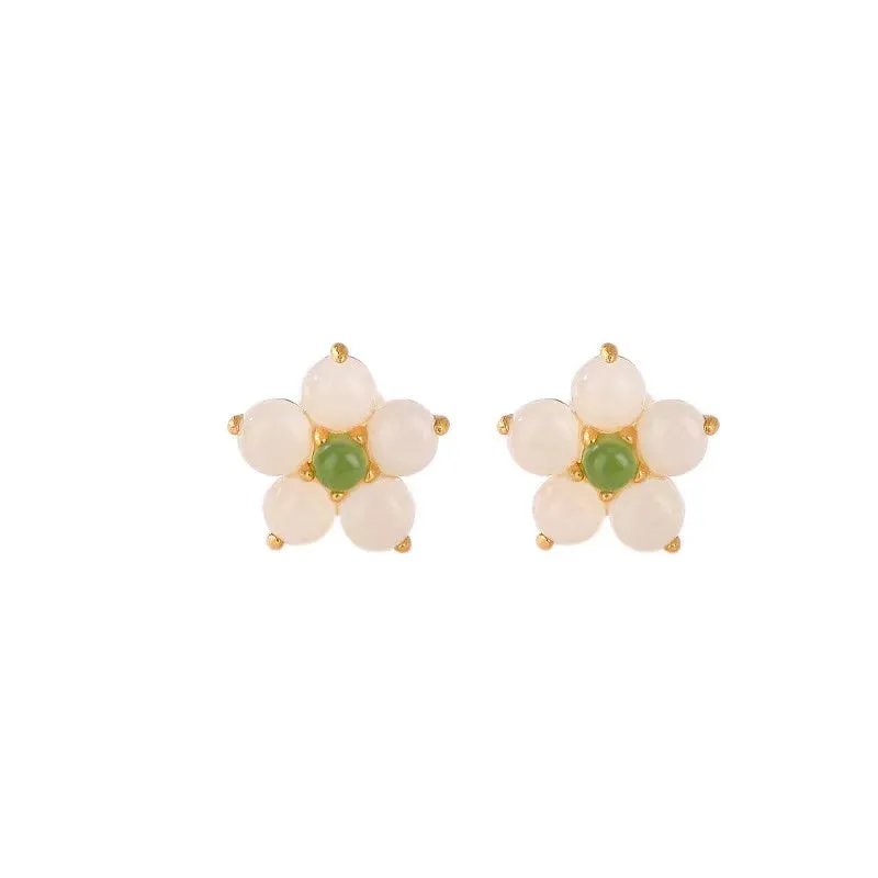 Four Leaf Clover White Jade Earrings-Faith & Hope