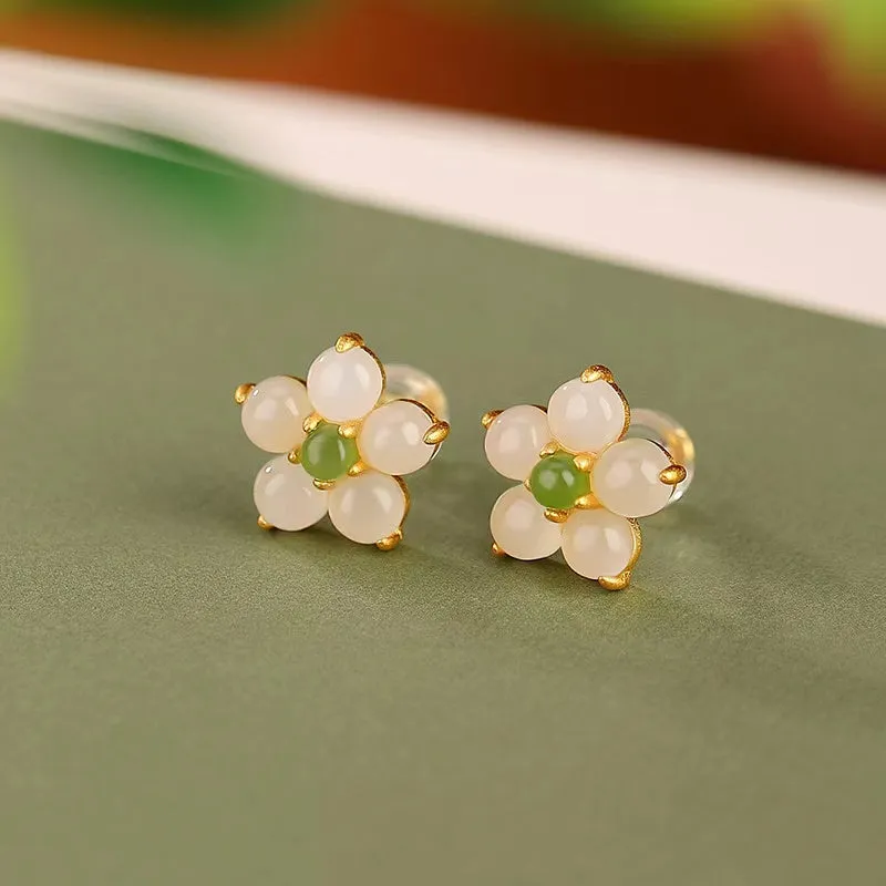Four Leaf Clover White Jade Earrings-Faith & Hope