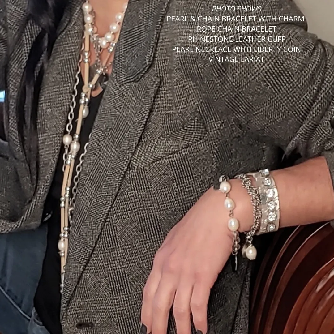 Freshwater Pearl & Textured Chain Bracelet