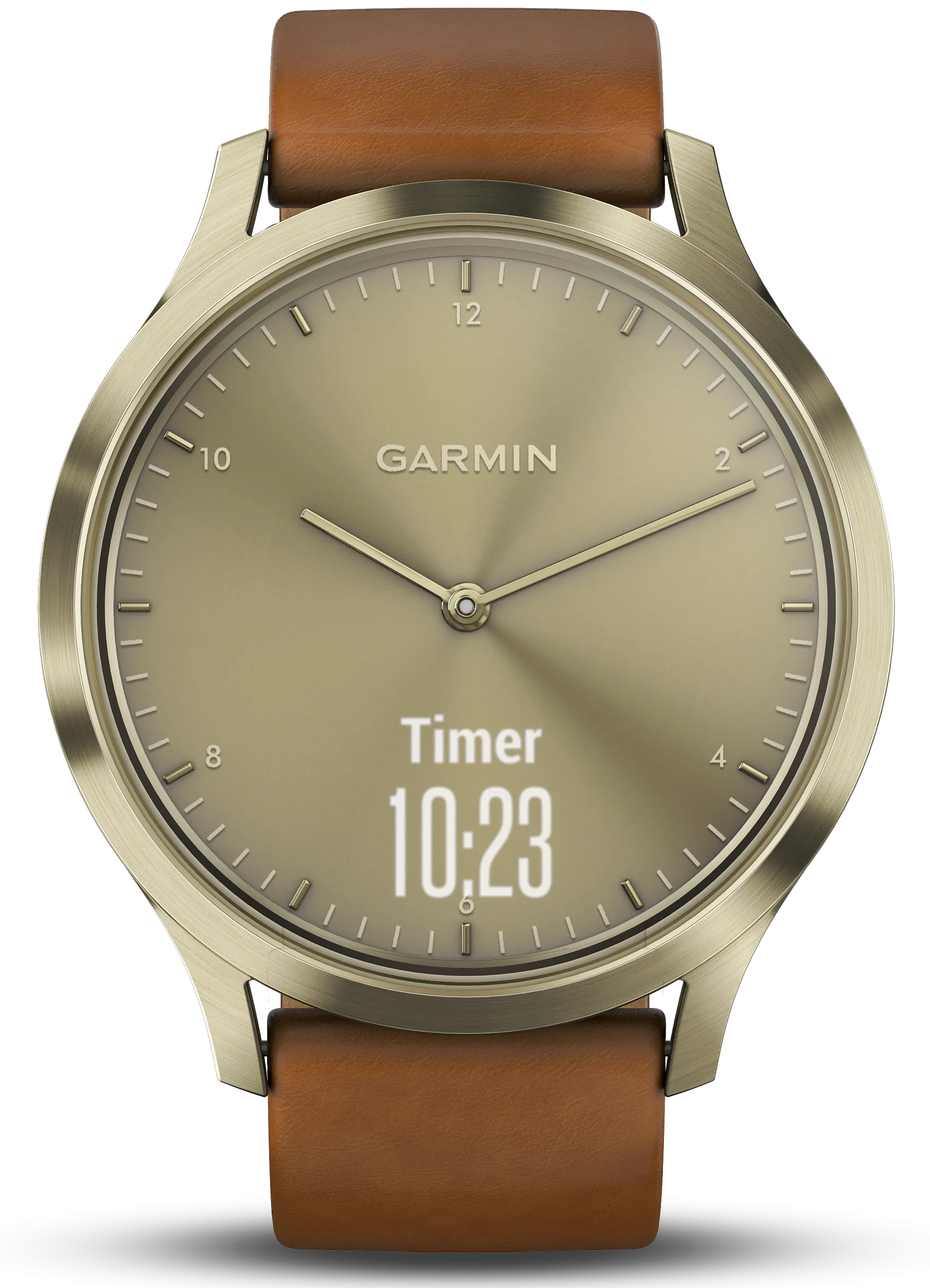 Garmin Watch Vivomove HR Gold Tone with Light Brown Leather Band D
