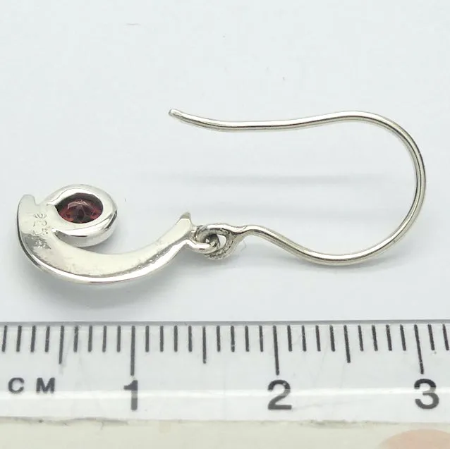 Garnet Earrings, Faceted Round in Crescent Moon, 925 Sterling Silver