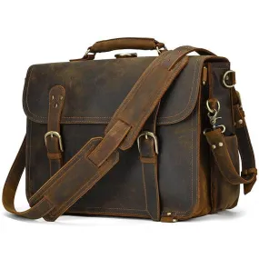 Genuine Leather Mens Briefcase Laptop Bag Vintage