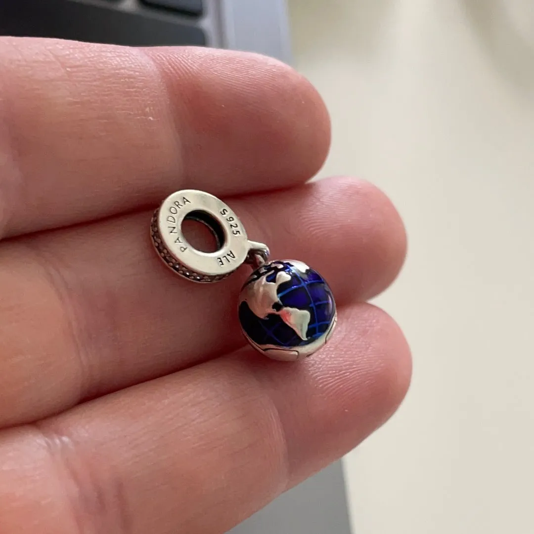 Genuine Pandora UNICEF Enamel Blue Planet Dangle Charm 'Supporting Young Voices'
