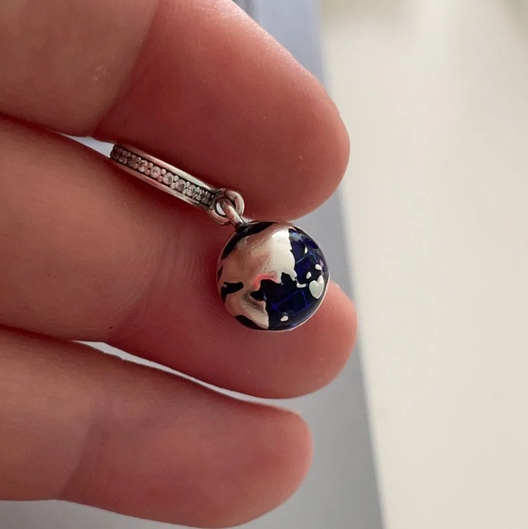 Genuine Pandora UNICEF Enamel Blue Planet Dangle Charm 'Supporting Young Voices'