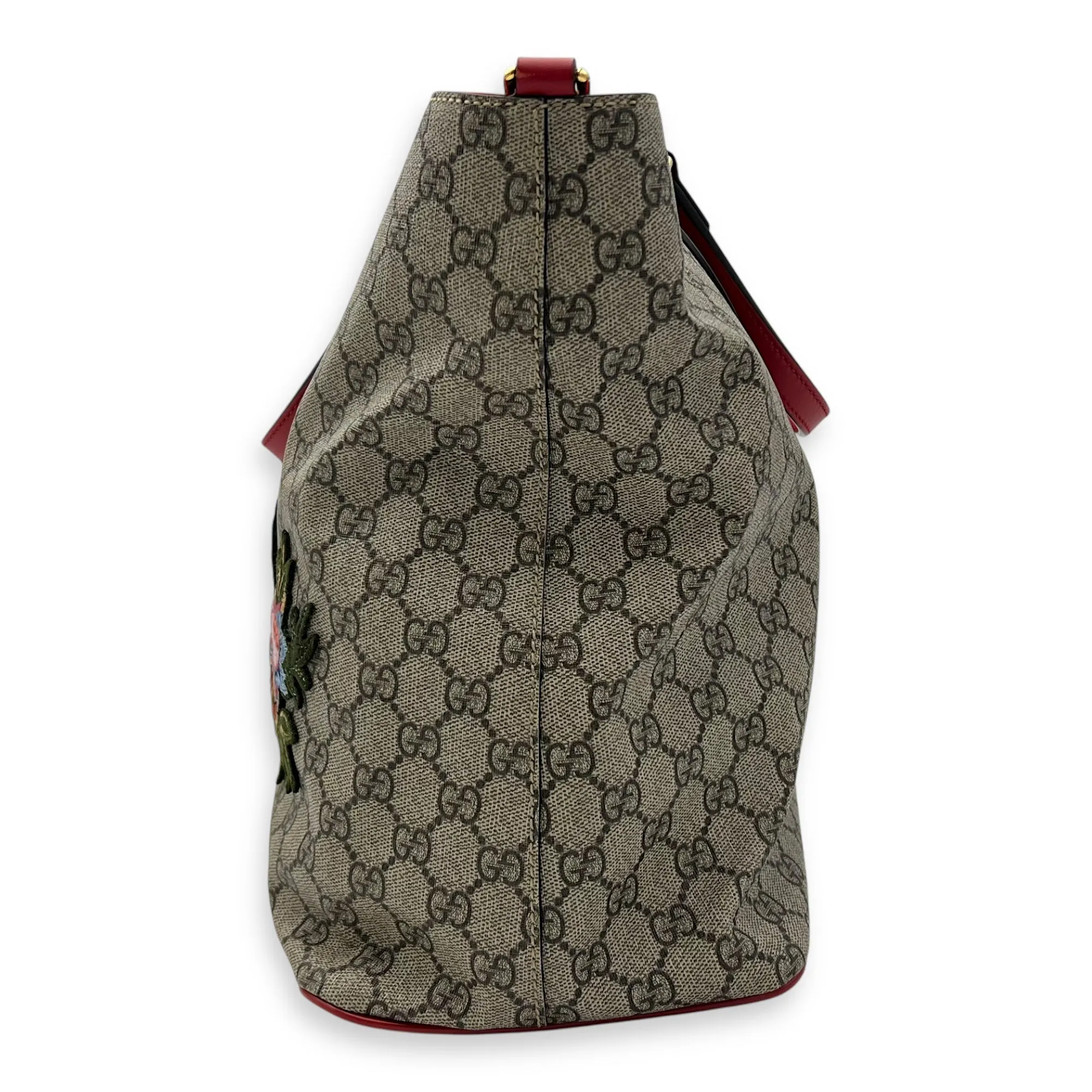 GG Supreme Snake Heart Grey Tote Bag in Coated Canvas, Silver hardware