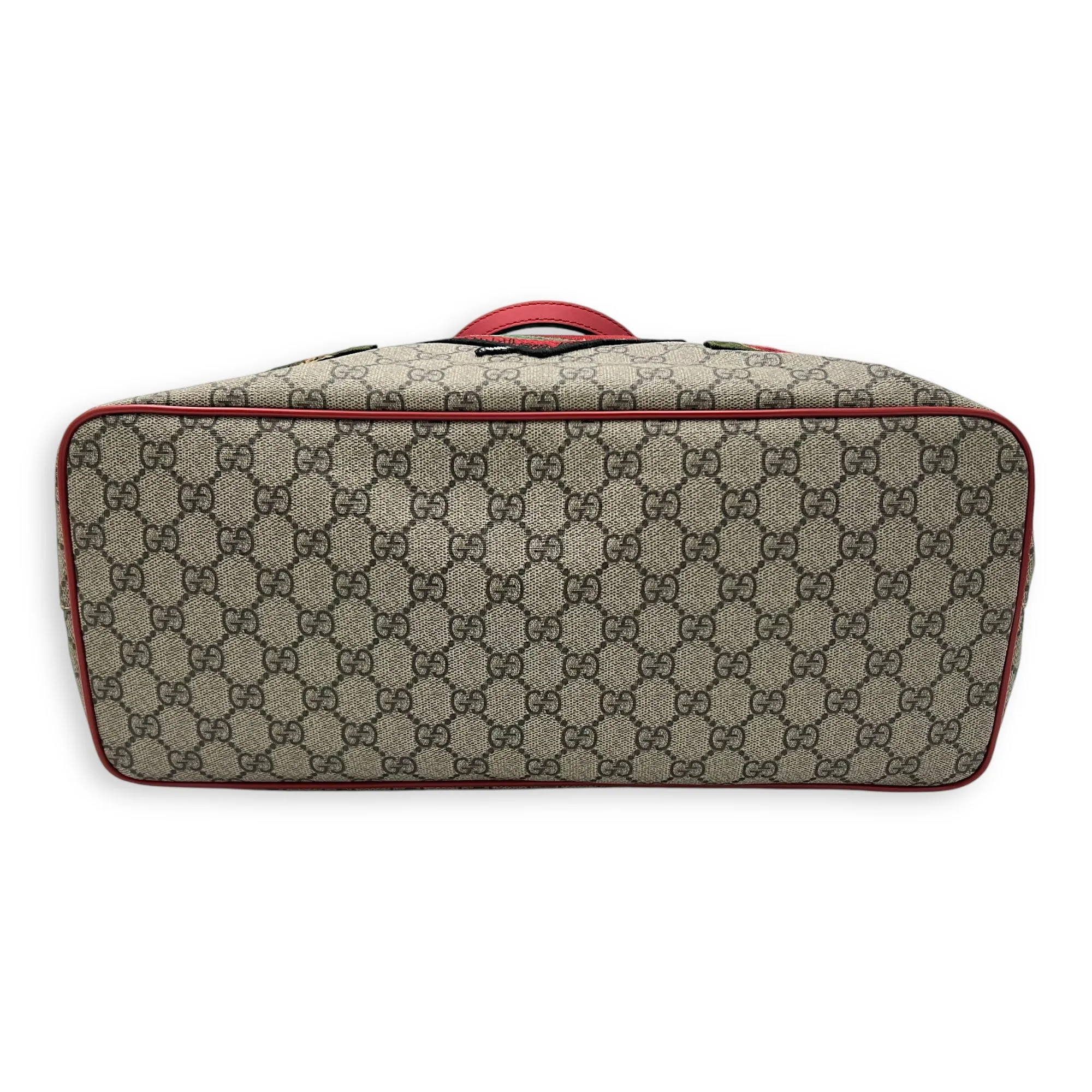 GG Supreme Snake Heart Grey Tote Bag in Coated Canvas, Silver hardware