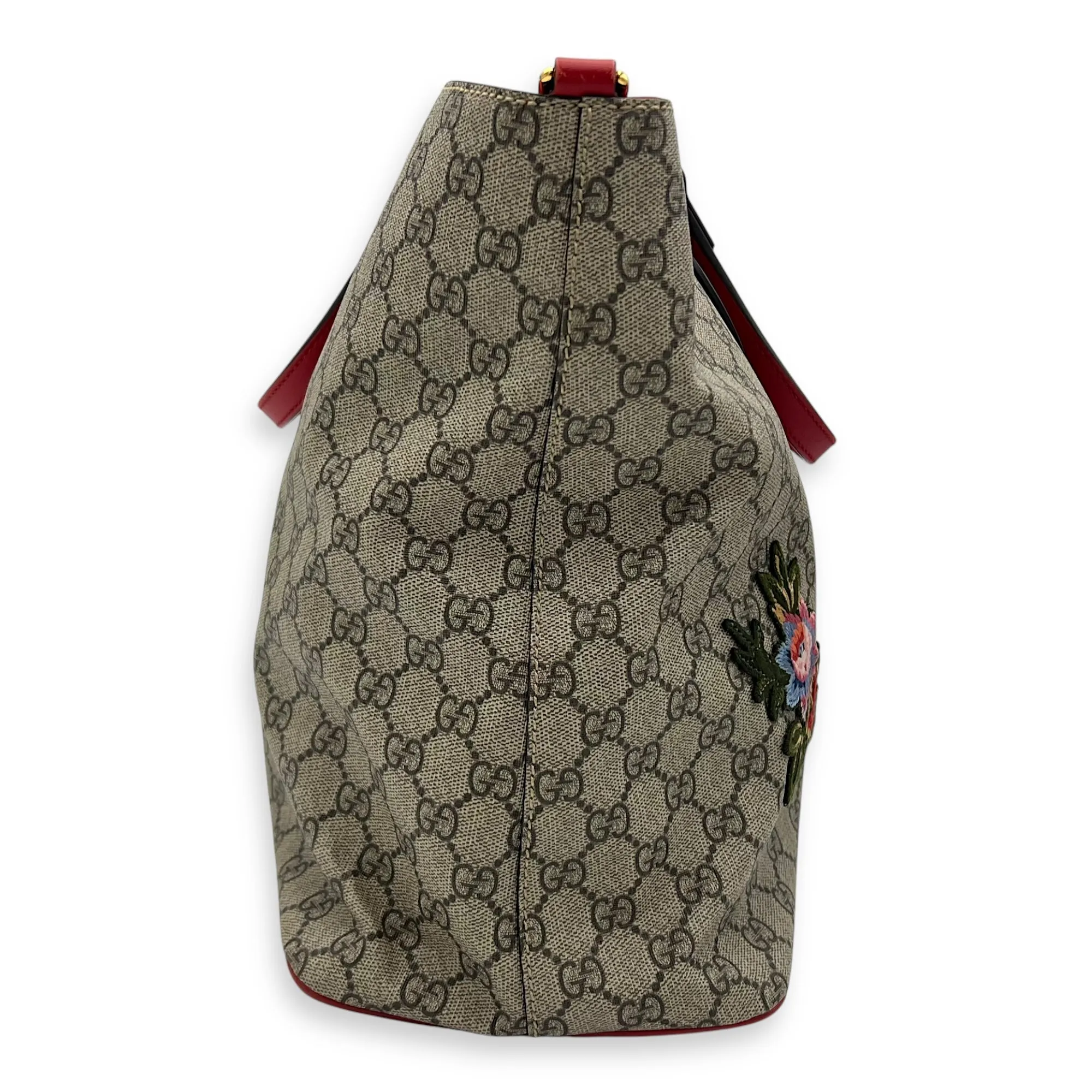 GG Supreme Snake Heart Grey Tote Bag in Coated Canvas, Silver hardware