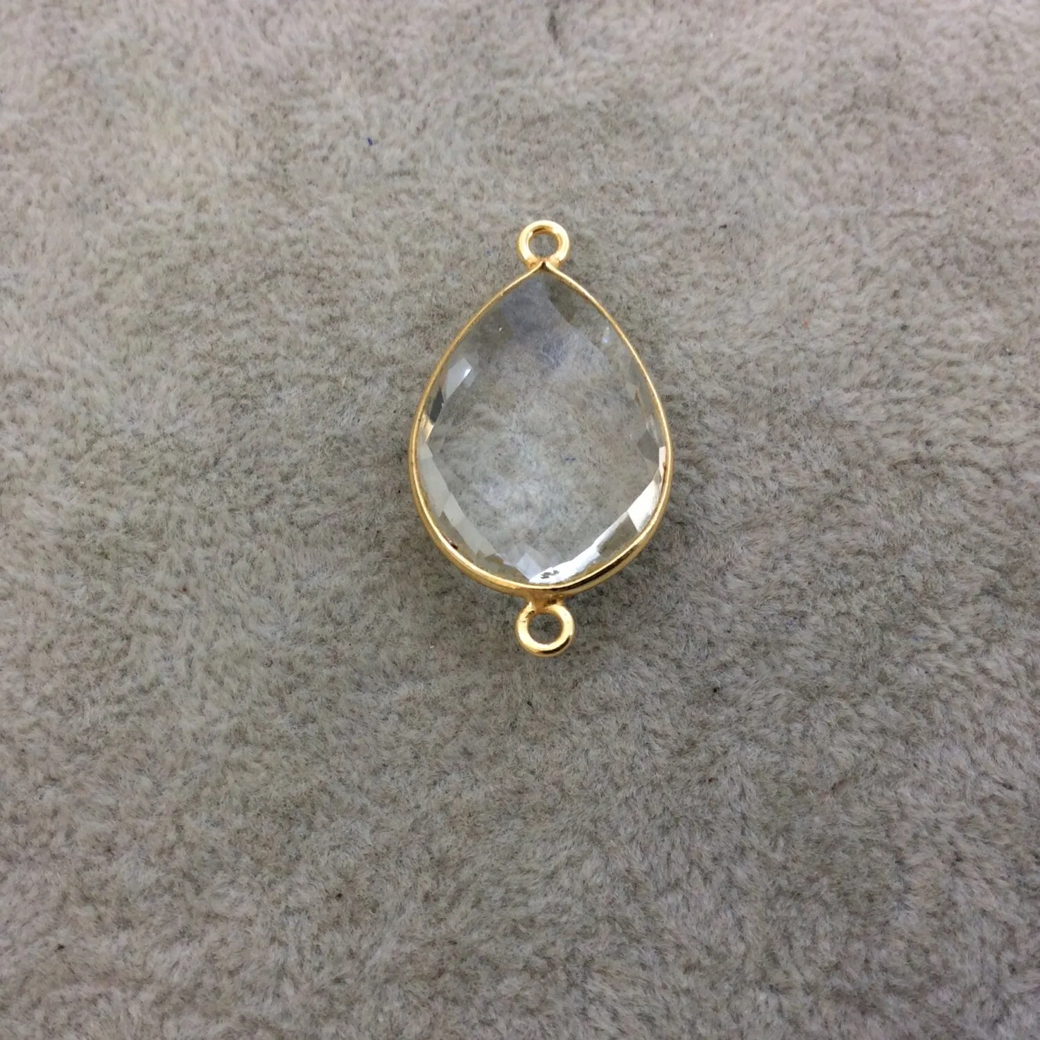 Gold Vermeil Clear Quartz Teardrop Bezel Connector - 18mm x 25mm - Quartz Bracelet Link