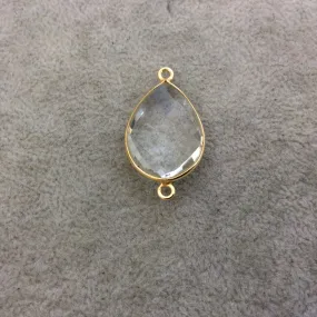 Gold Vermeil Clear Quartz Teardrop Bezel Connector - 18mm x 25mm - Quartz Bracelet Link