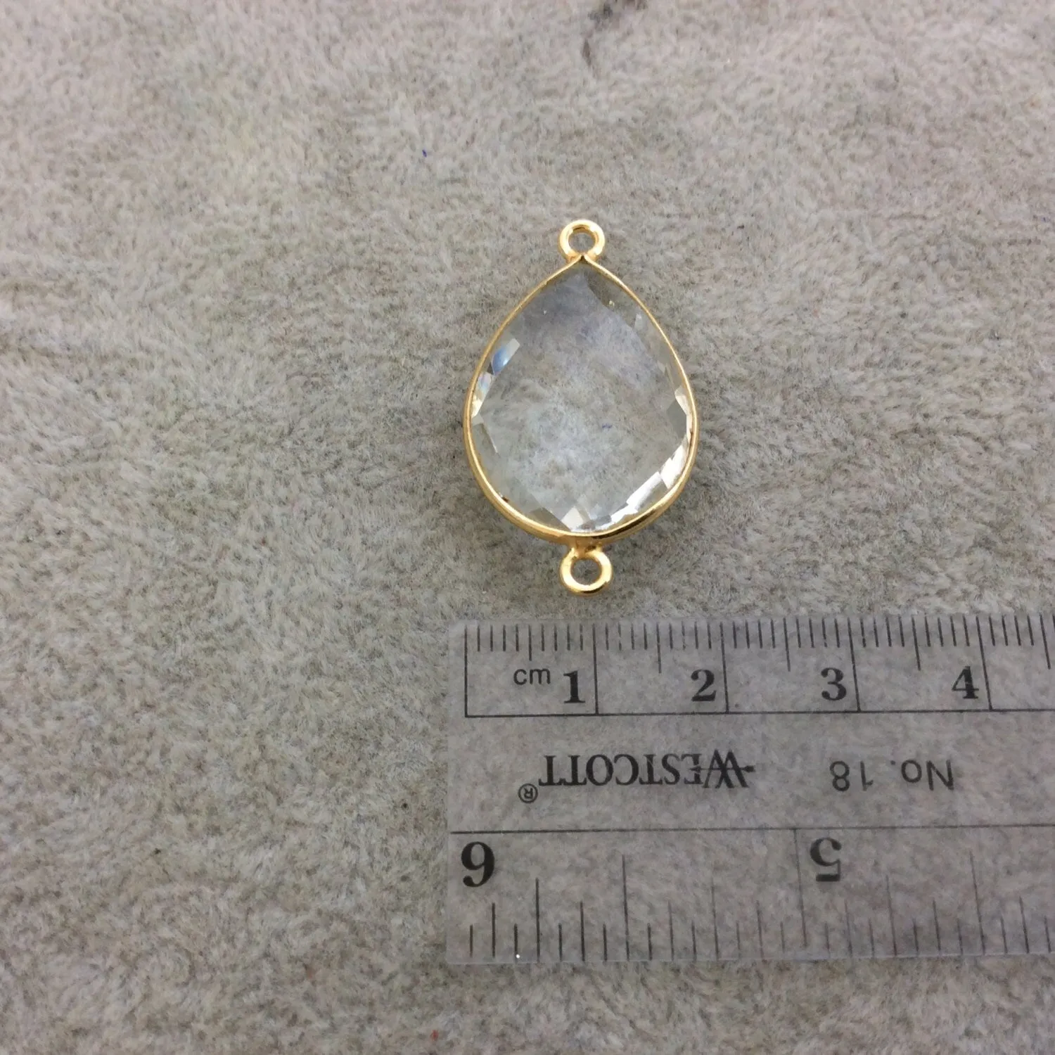 Gold Vermeil Clear Quartz Teardrop Bezel Connector - 18mm x 25mm - Quartz Bracelet Link