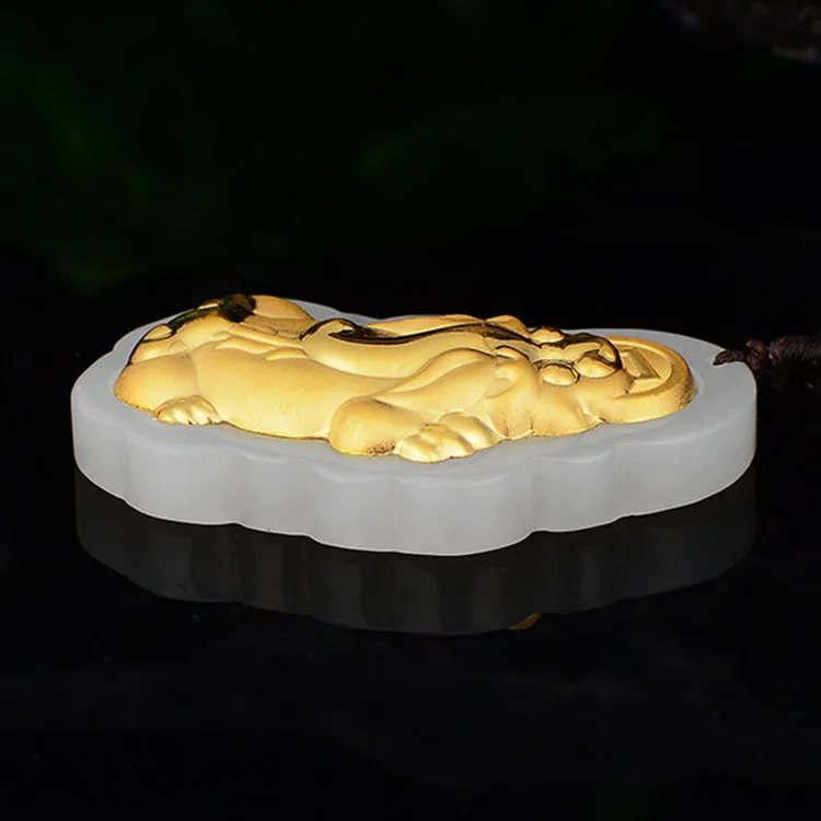 Golden Pixiu Hetian Jade Prosperity Necklace