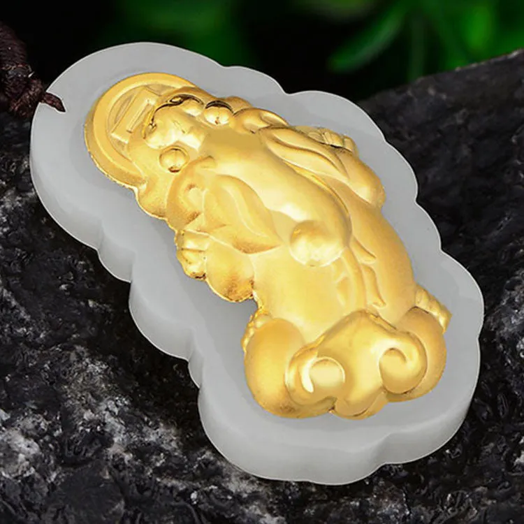 Golden Pixiu Hetian Jade Prosperity Necklace