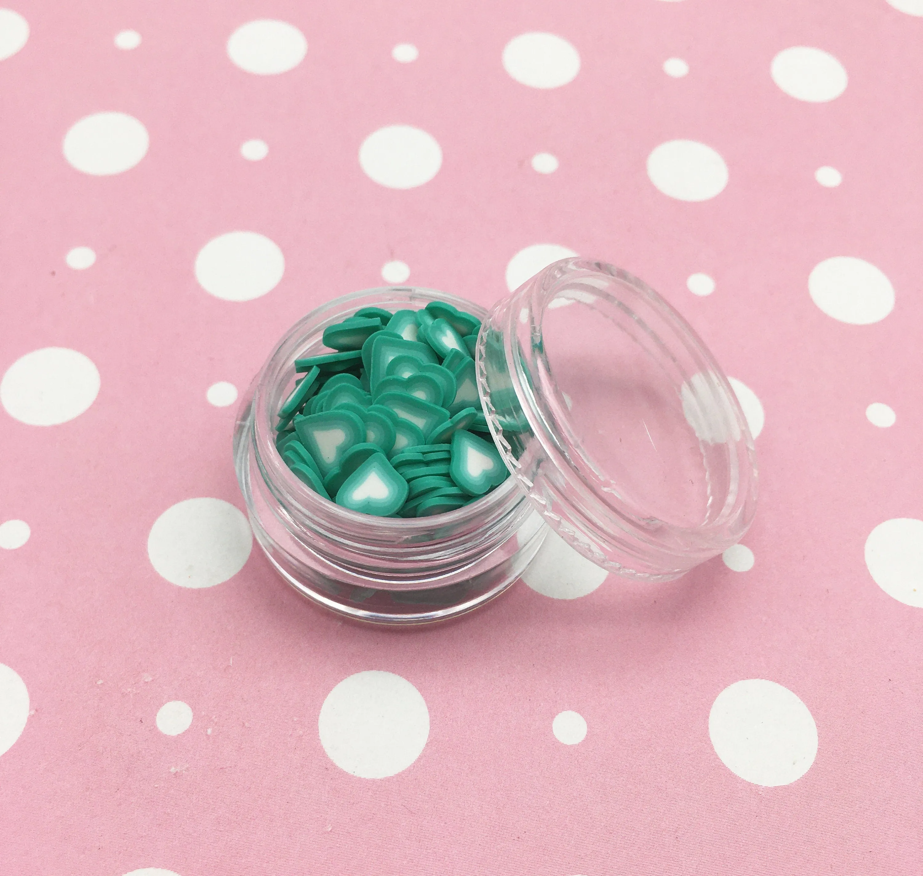 Gradient Teal Blue Green Polymer Clay Heart Sprinkles, NON EDIBLE Valentines Fake Sprinkle Nail Slices, K250