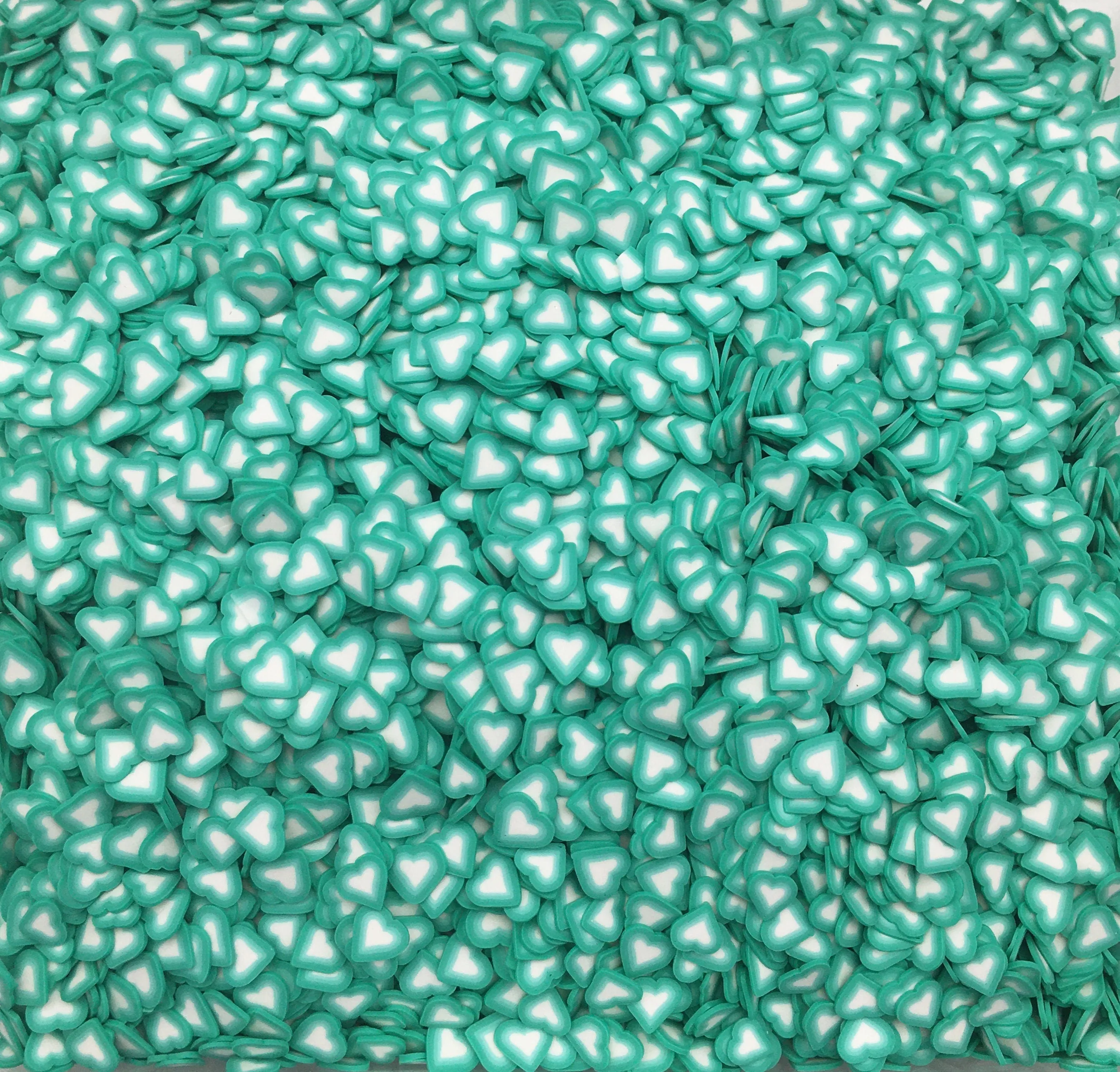 Gradient Teal Blue Green Polymer Clay Heart Sprinkles, NON EDIBLE Valentines Fake Sprinkle Nail Slices, K250