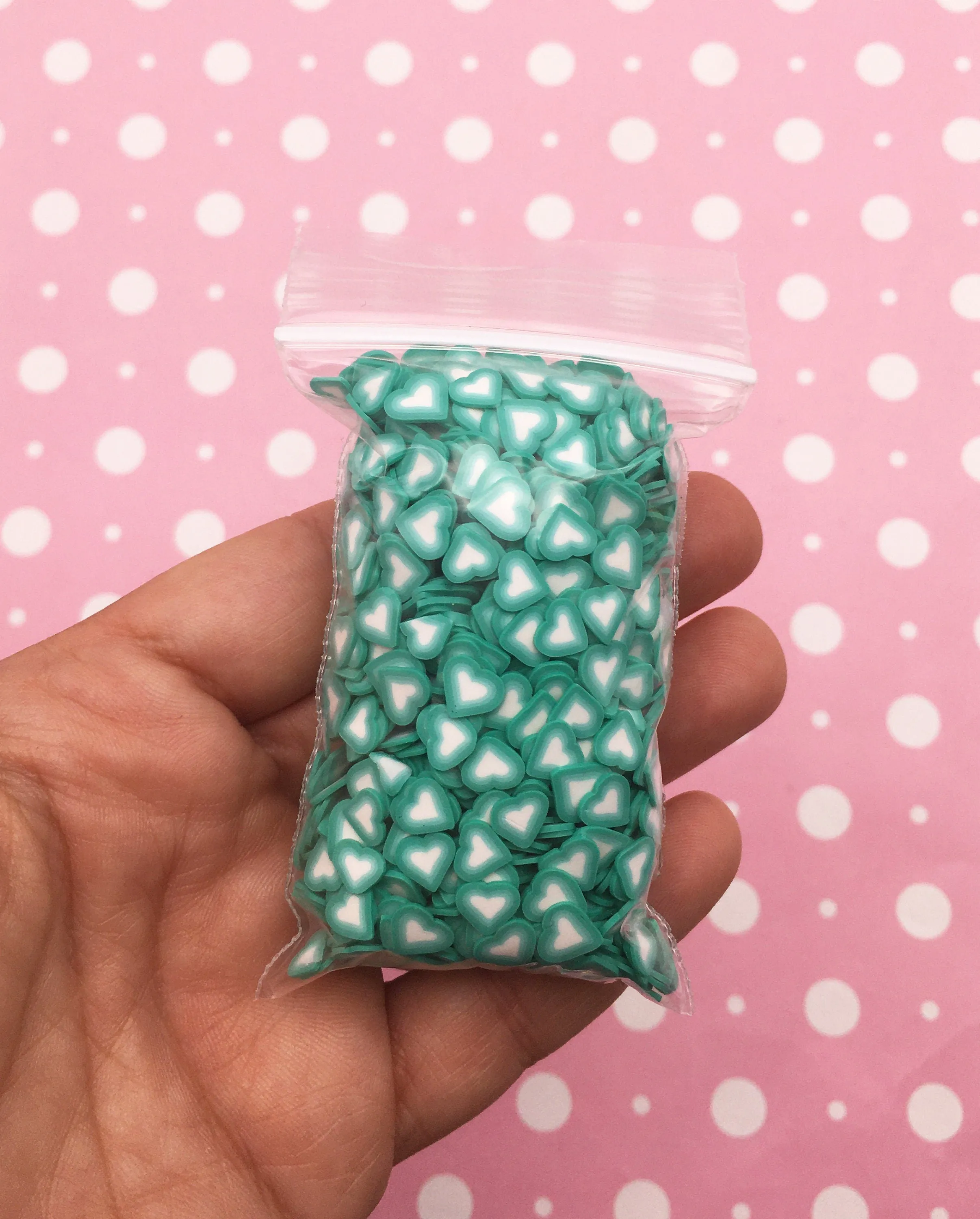 Gradient Teal Blue Green Polymer Clay Heart Sprinkles, NON EDIBLE Valentines Fake Sprinkle Nail Slices, K250