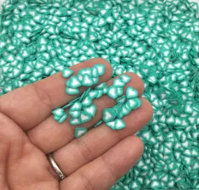 Gradient Teal Blue Green Polymer Clay Heart Sprinkles, NON EDIBLE Valentines Fake Sprinkle Nail Slices, K250
