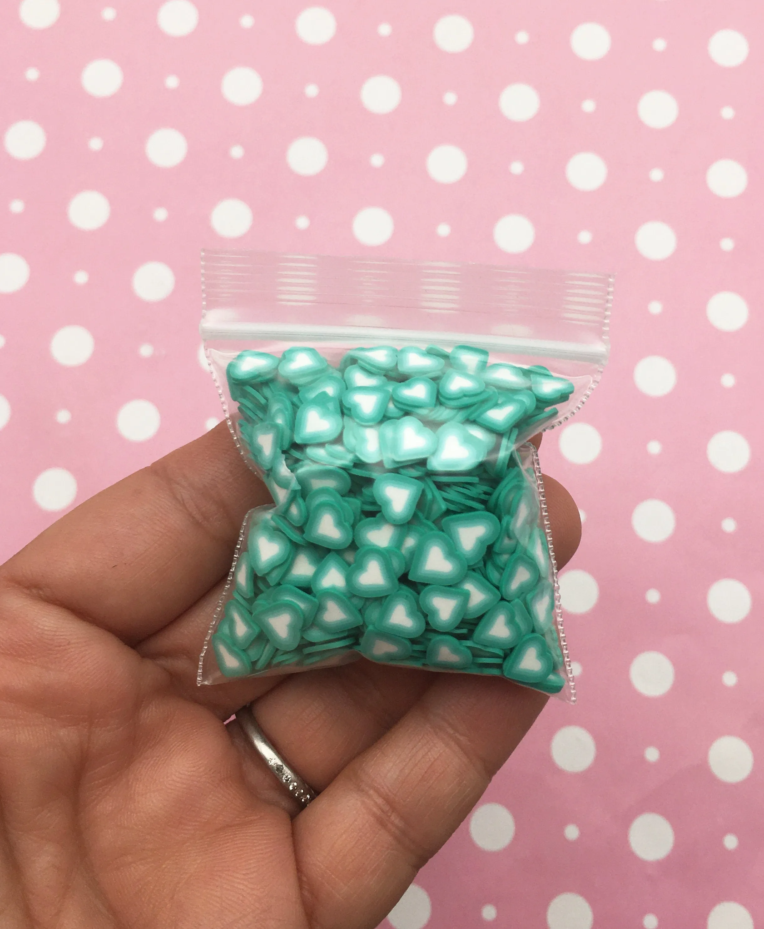 Gradient Teal Blue Green Polymer Clay Heart Sprinkles, NON EDIBLE Valentines Fake Sprinkle Nail Slices, K250