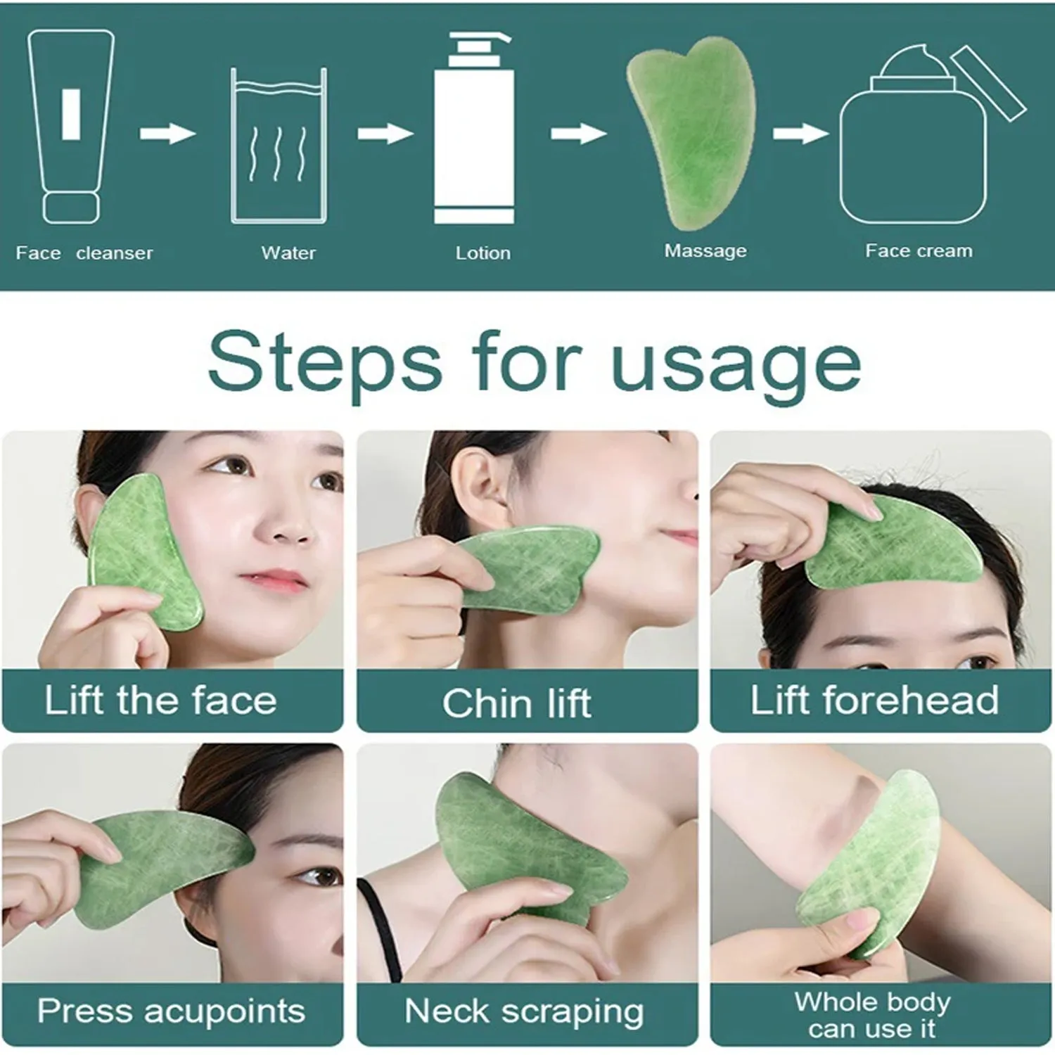 Gua Sha Stone & Jade Roller for Anti-Aging Face Massage