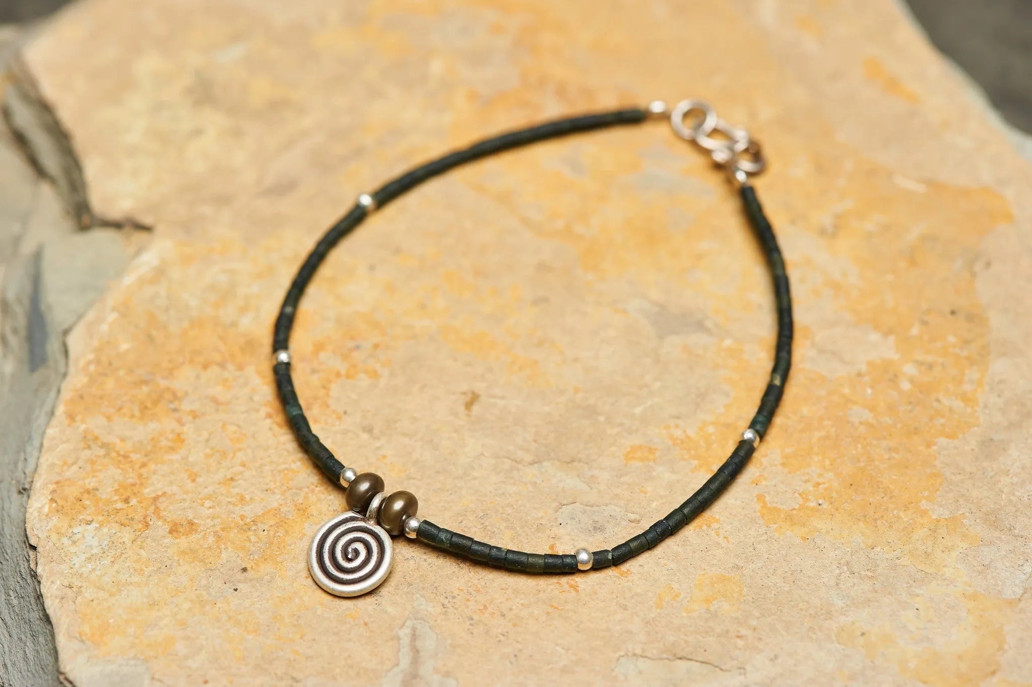 Hand Made Tibetan Spiral Mala Bracelet With Jade Beads
