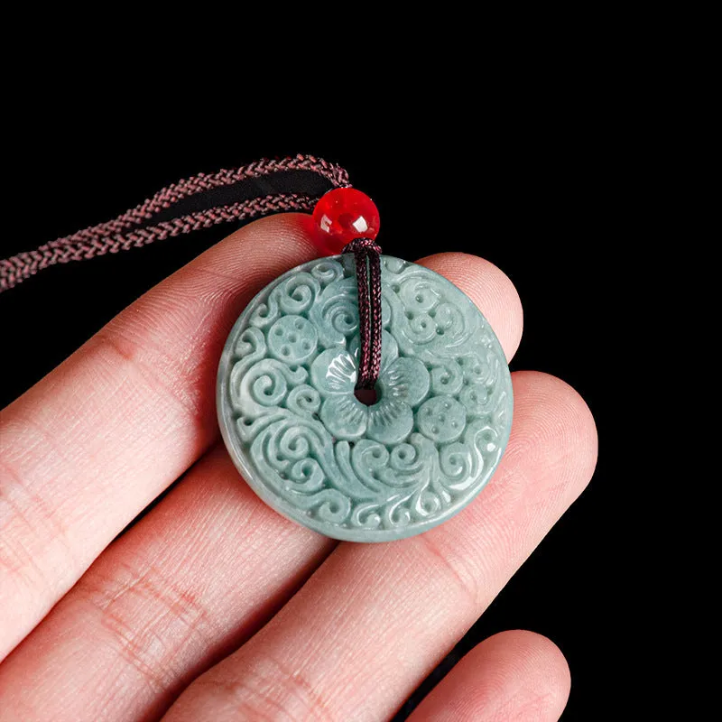 Handcrafted Natural Blue Water Jadeite Jade Pendant Necklace - Vintage Carved Design
